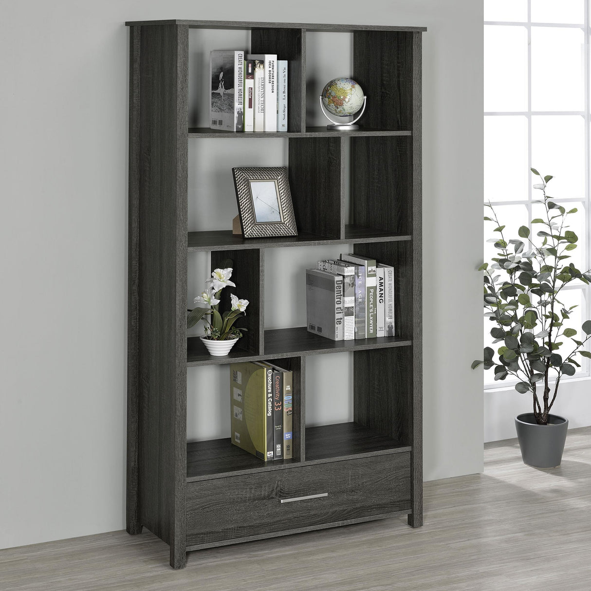 Coaster Dylan 68-inch 4-shelf Storage Bookshelf Weathered Grey