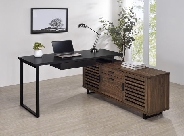 Coaster Maddox 60-inch L-Shape Office Computer Desk Black and Walnut
