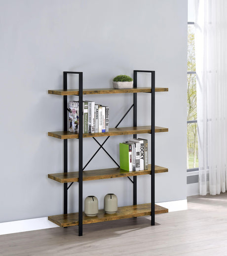 Coaster Cole 55-inch 4-shelf Bookshelf Rustic Nutmeg and Black