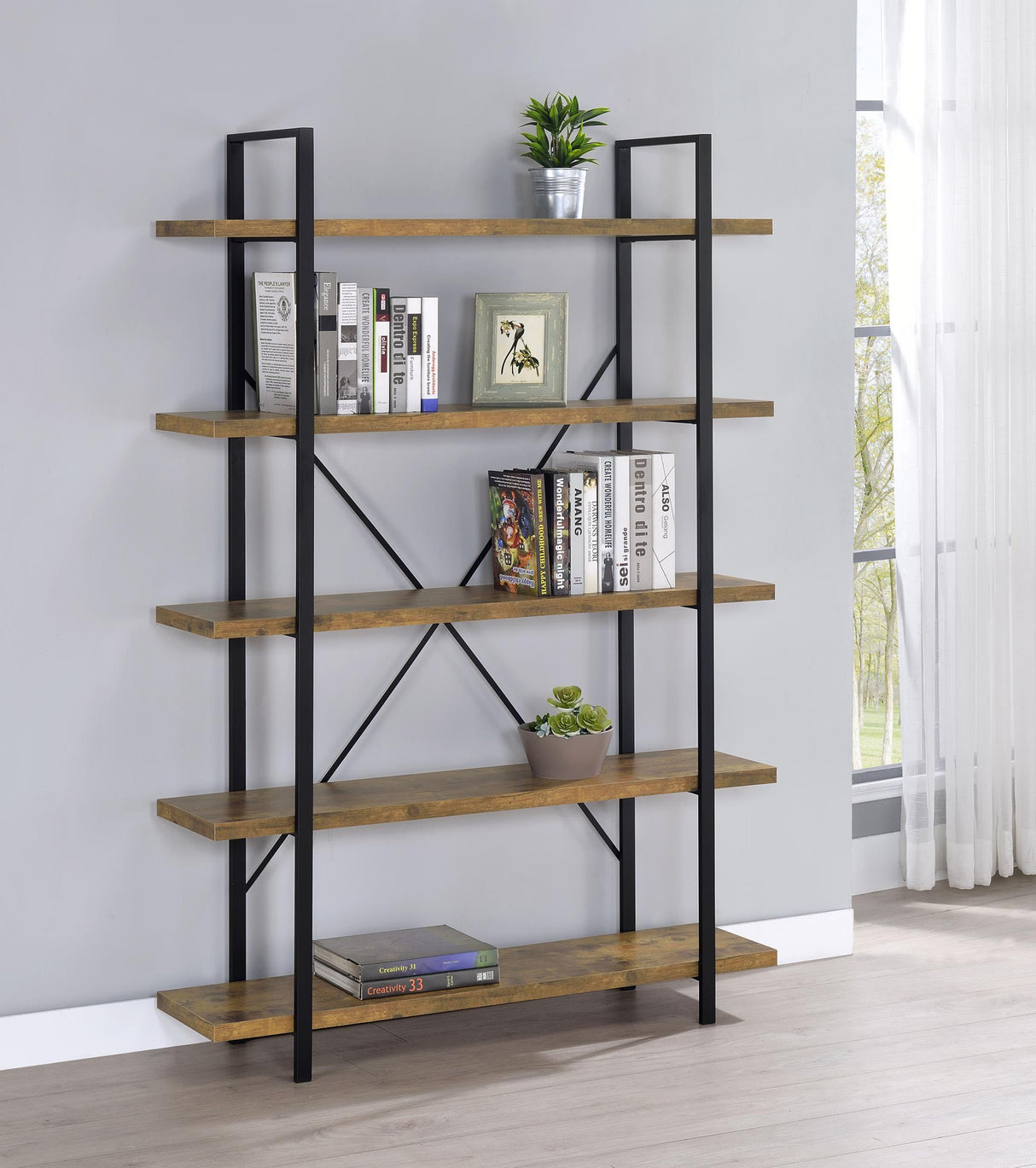 Coaster Cole 70-inch 5-shelf Bookshelf Rustic Nutmeg and Black