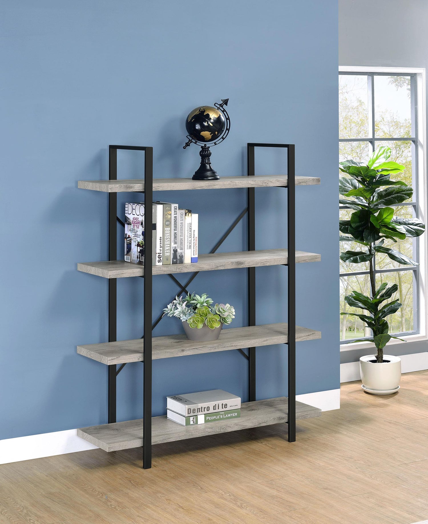 Coaster Cole 55-inch 4-shelf Bookshelf Grey Driftwood and Gunmetal