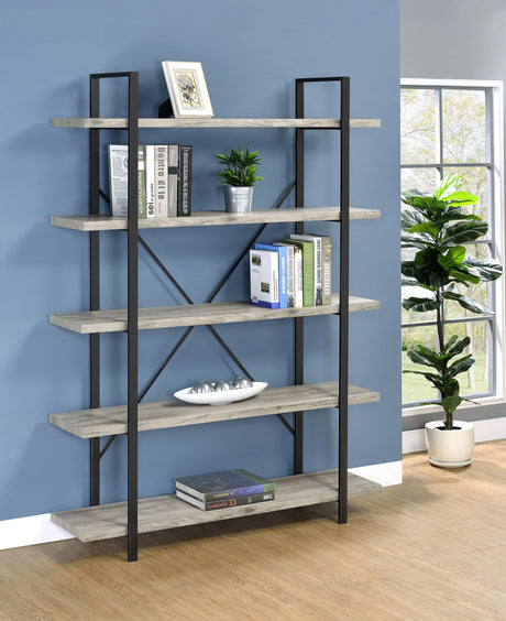 Coaster Cole 70-inch 5-shelf Bookshelf Grey Driftwood and Gunmetal