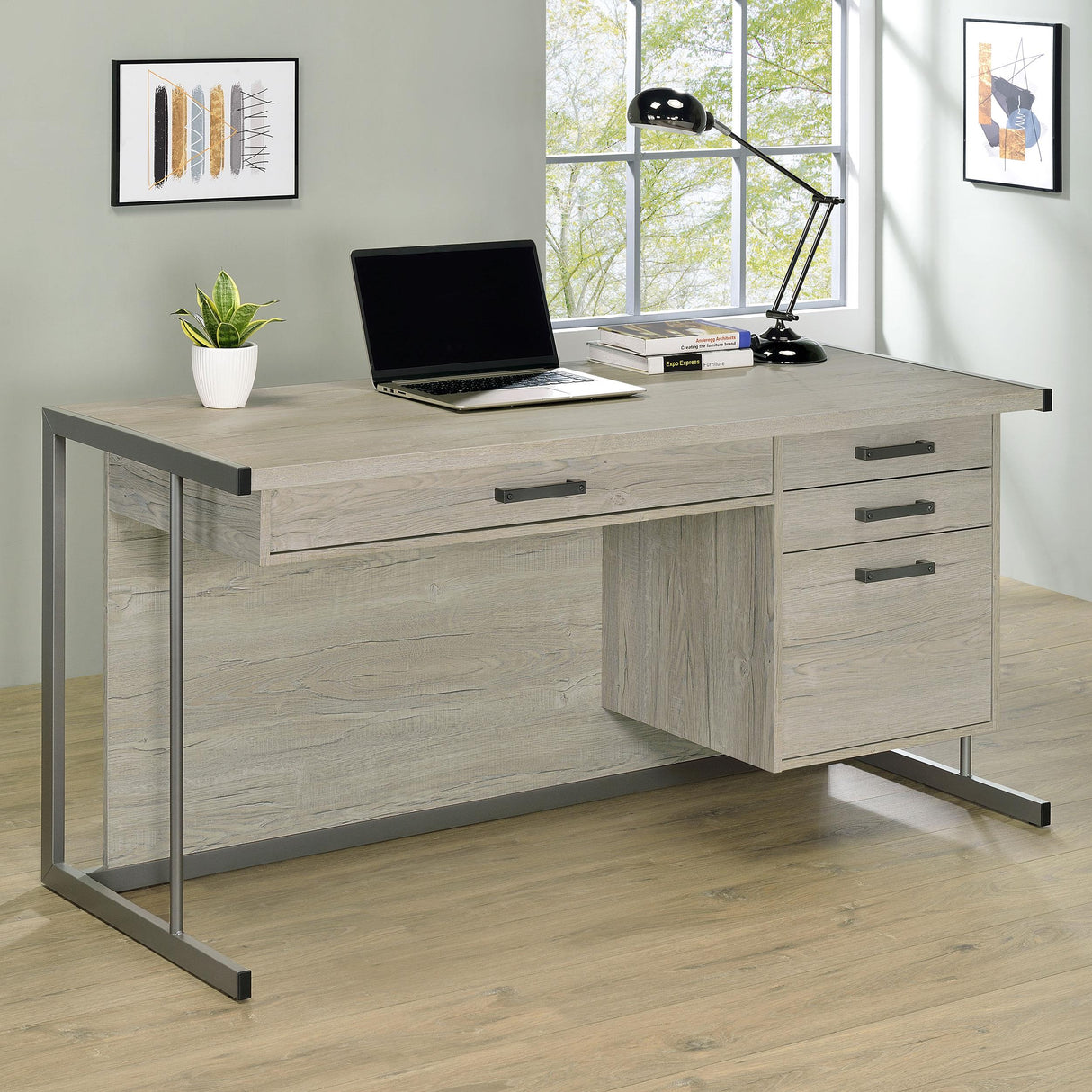 Coaster Loomis 60-inch 4-drawer Computer Desk Whitewashed Grey