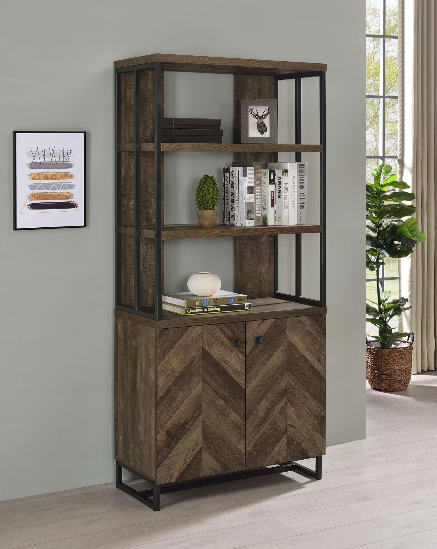 Coaster Millbrook 71-inch 2-door Storage Bookshelf Rustic Oak