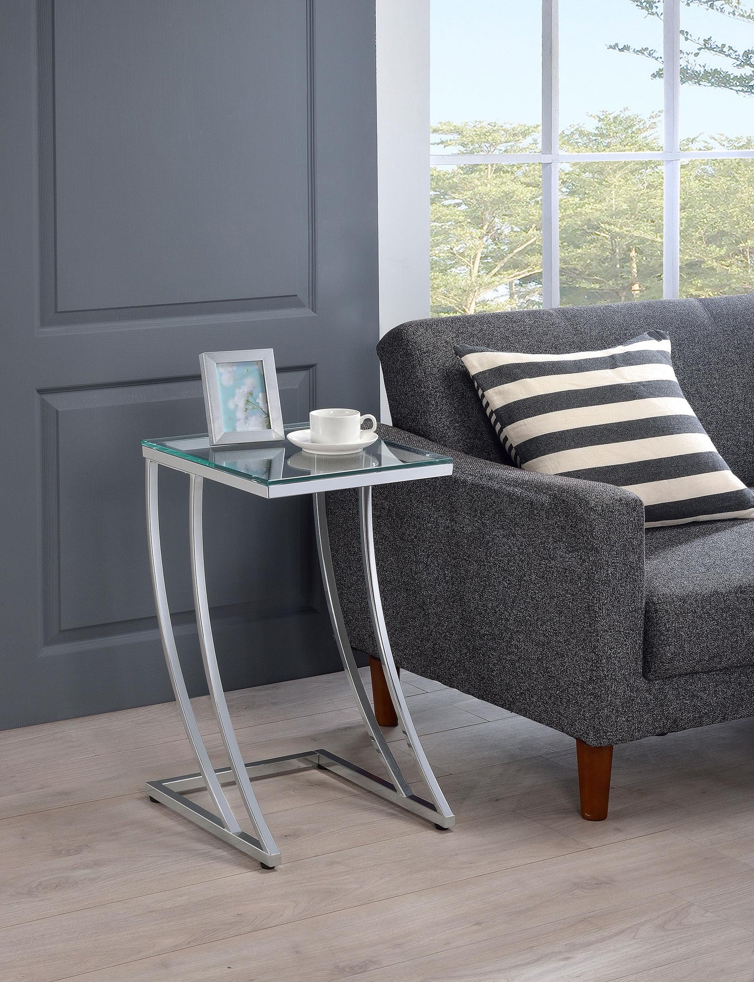 Coaster Cayden Rectangular Glass Top Sofa Side Table Chrome