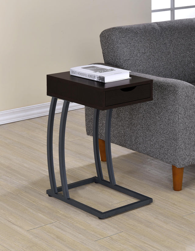 Coaster Troy 1-drawer C-Shaped Side Table Power Outlet Cappuccino