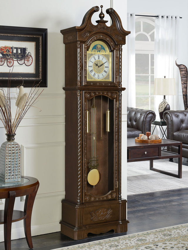 Coaster Cedric Grandfather Clock with Adjustable Chime Golden Brown