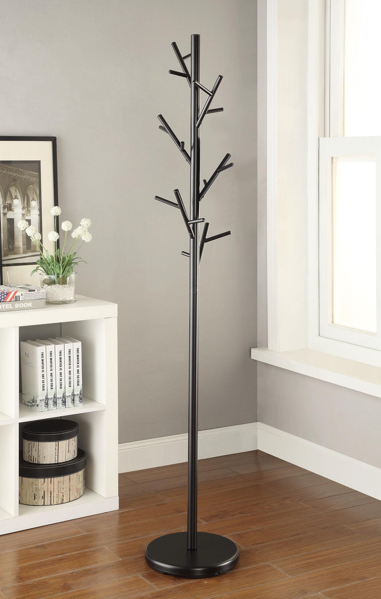 Coaster Clover 18 Hook Freestanding Metal Coat Rack Hat Hanger Black