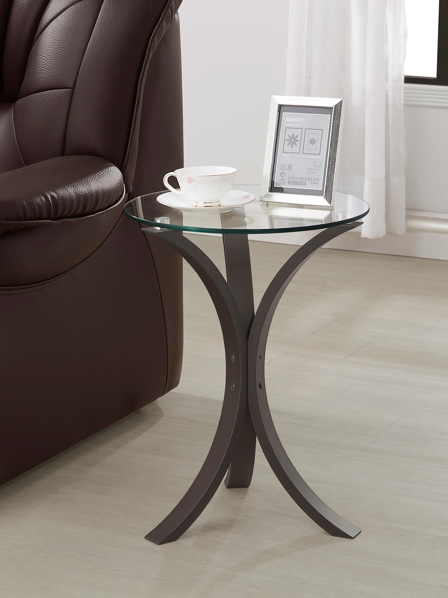 Coaster Edgar Round Glass Top Accent Side Table Cappuccino
