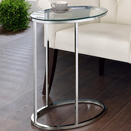 Coaster Kyle Oval Glass Top C-Shaped Sofa Side Table Chrome