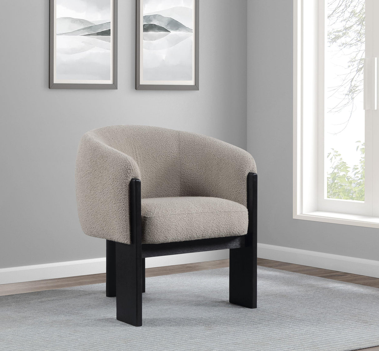 Coaster Valdez Boucle Upholstered Barrel Back Accent Chair Beige