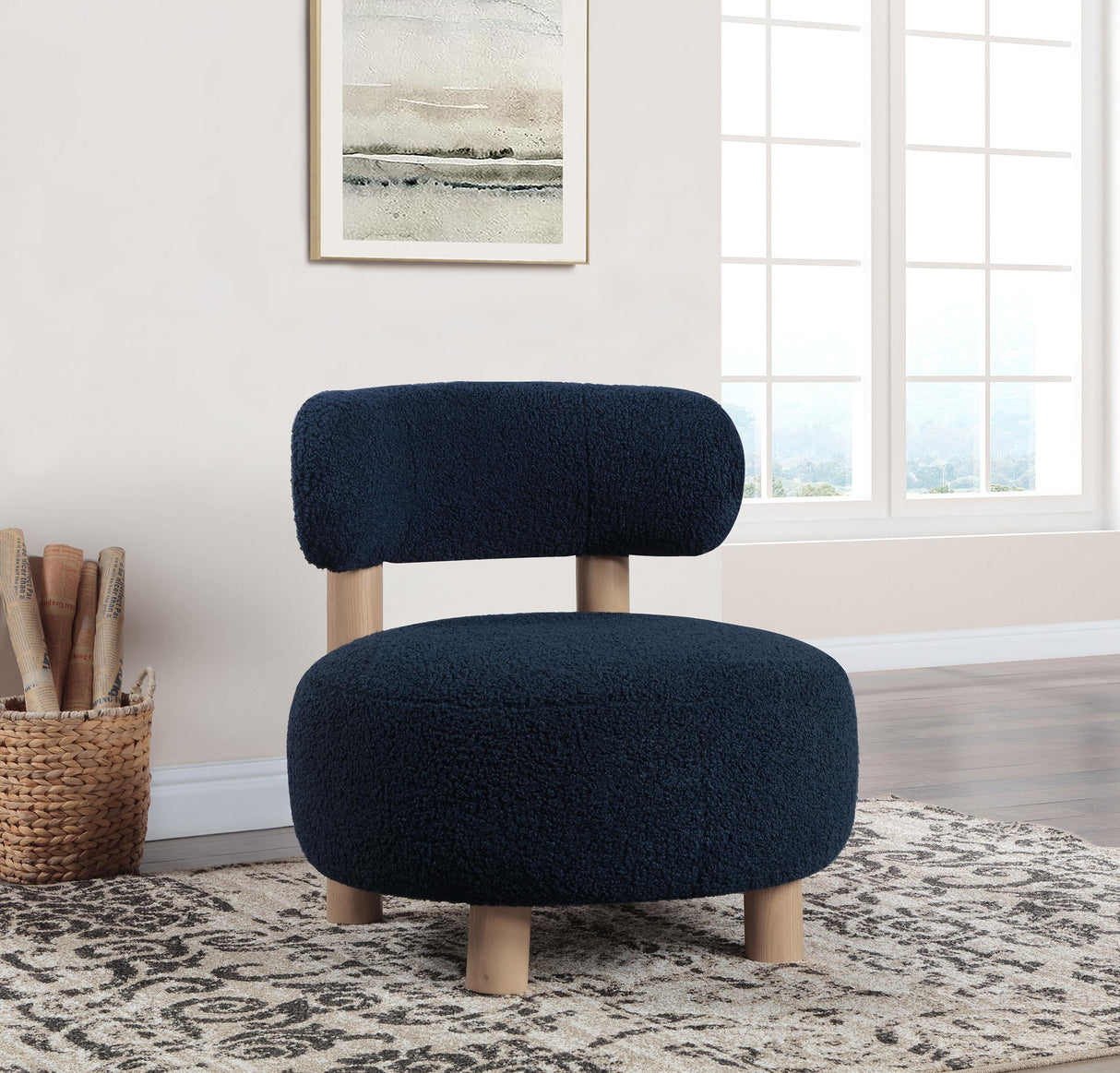 Coaster Zonie Boucle Upholstered Barrel Back Accent Chair Blue