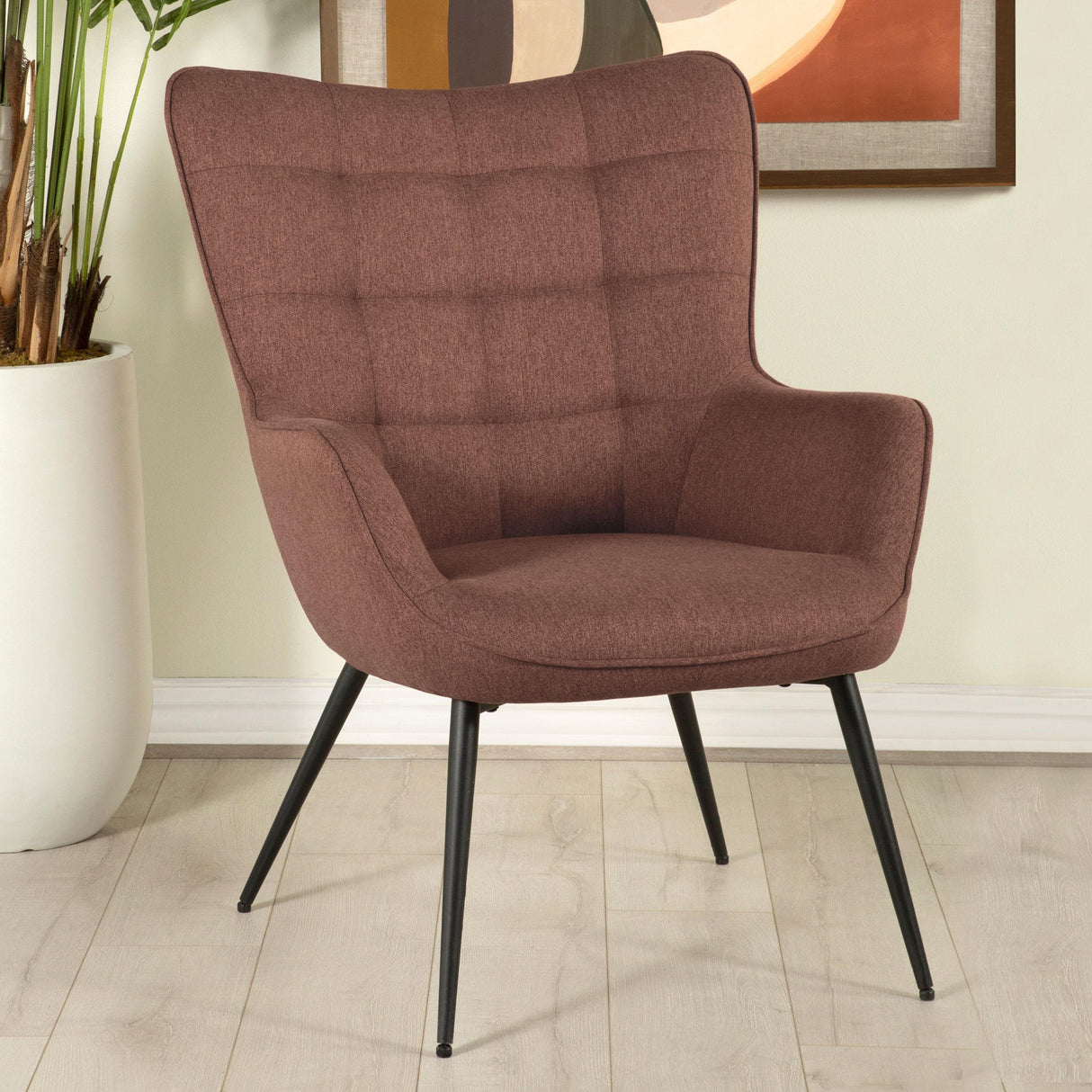 Coaster Isla Upholstered Flared Arm Tufted Accent Chair Rust