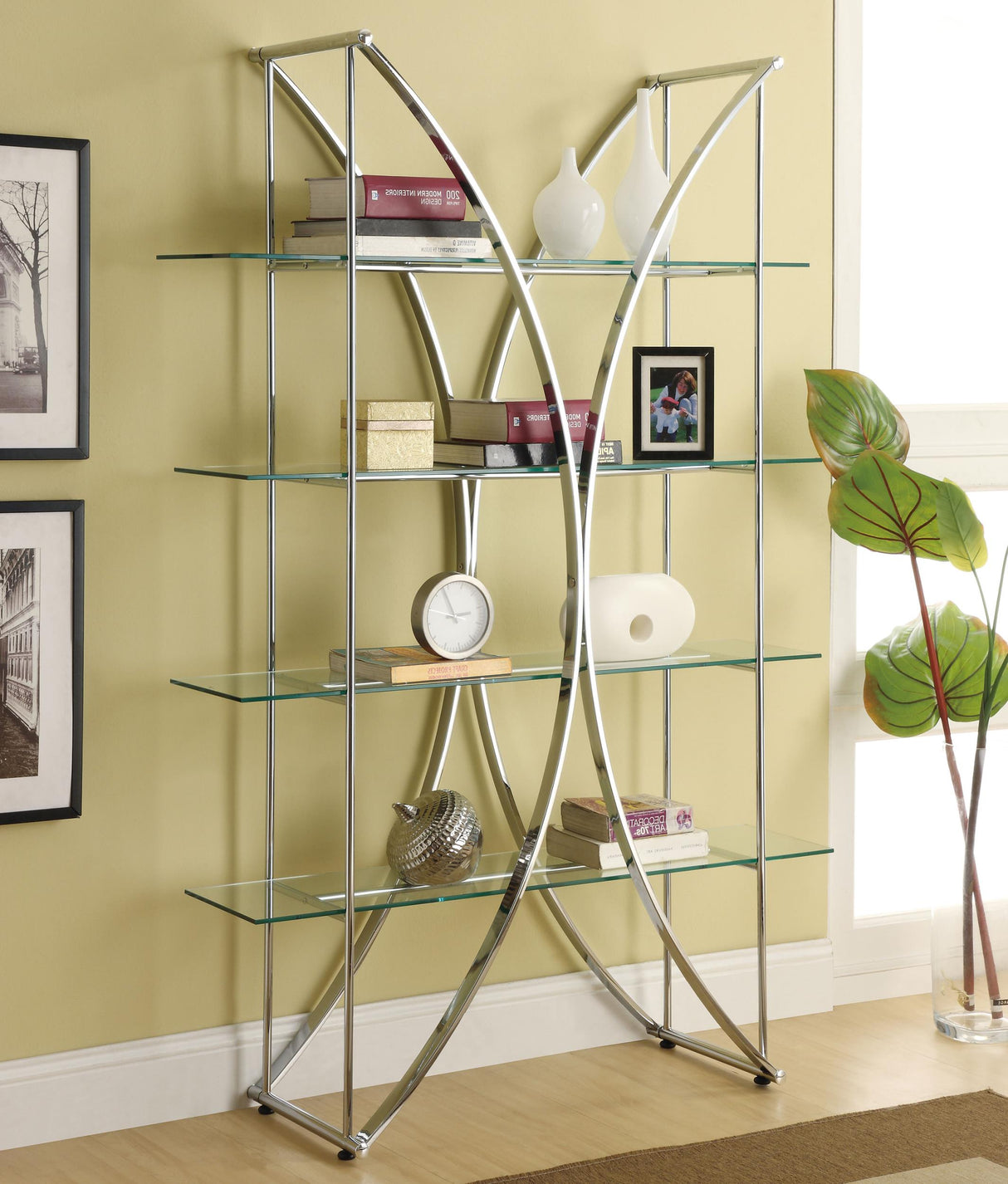 Coaster Larson 73-inch 4-shelf Glass Bookshelf Chrome