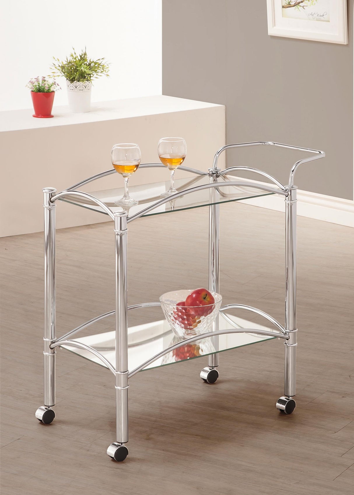 Coaster Shadix 2-tier Rectangular Glass Shelf Metal Bar Cart Chrome