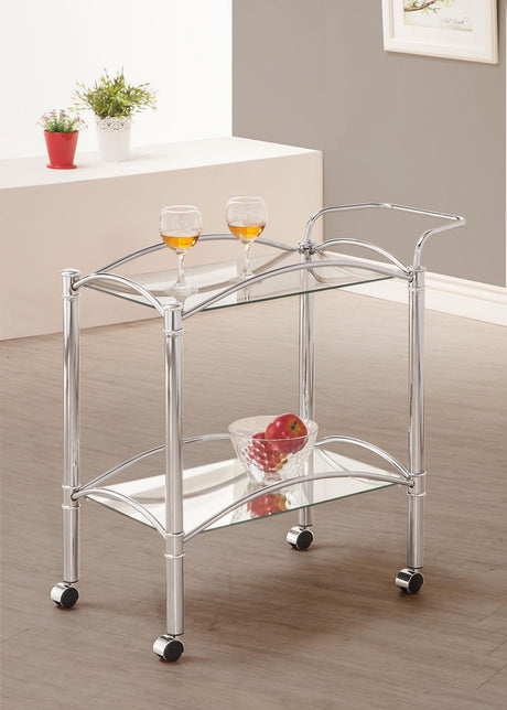 Coaster Shadix 2-tier Rectangular Glass Shelf Metal Bar Cart Chrome