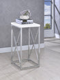 Coaster Edmund Square Accent Side Table White High Gloss and Chrome