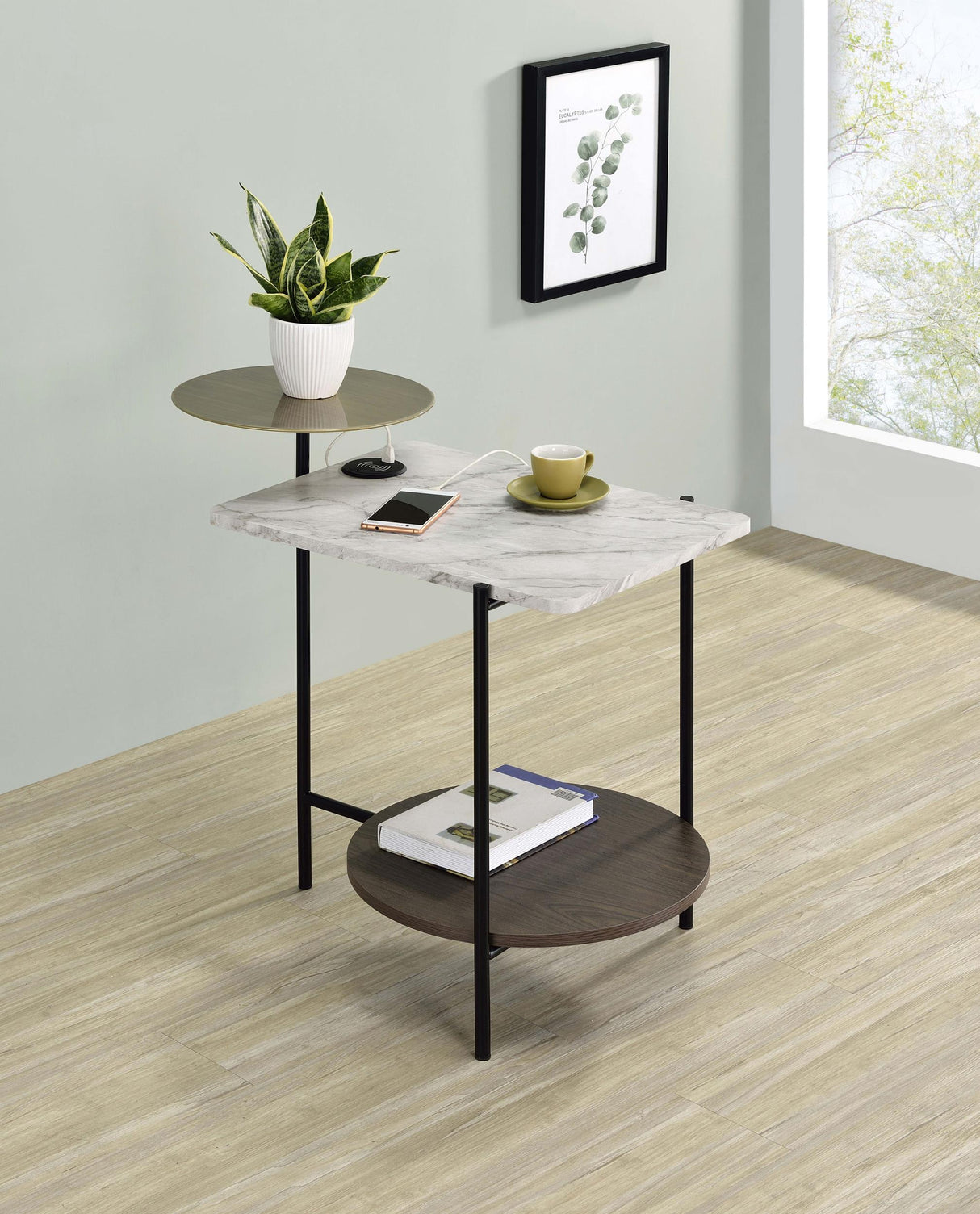 Coaster Ottilie 3-tier Side Table Wireless Charger White and Black