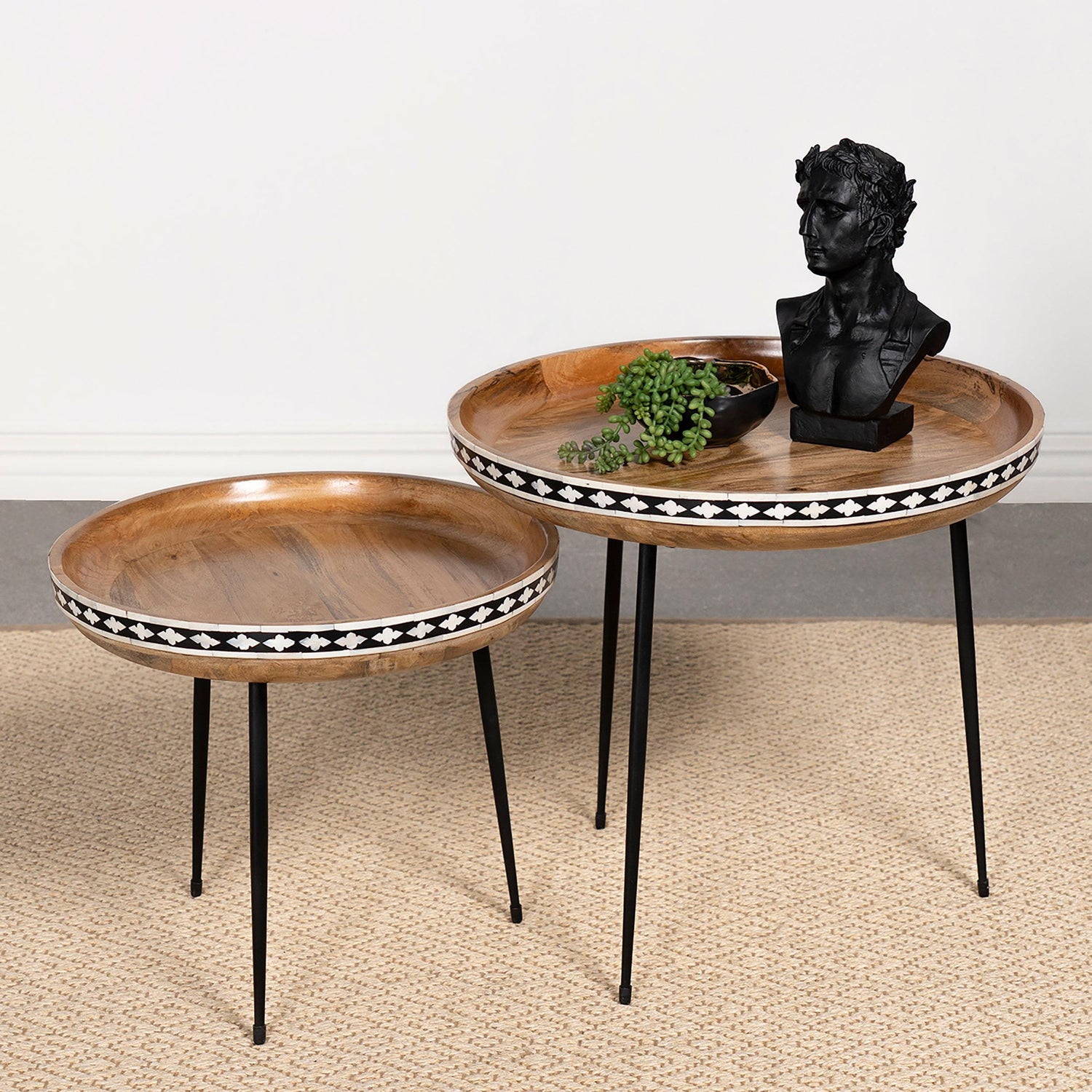 Coaster Ollie 2-piece Solid Wood Bone Inlay Nesting Table Natural