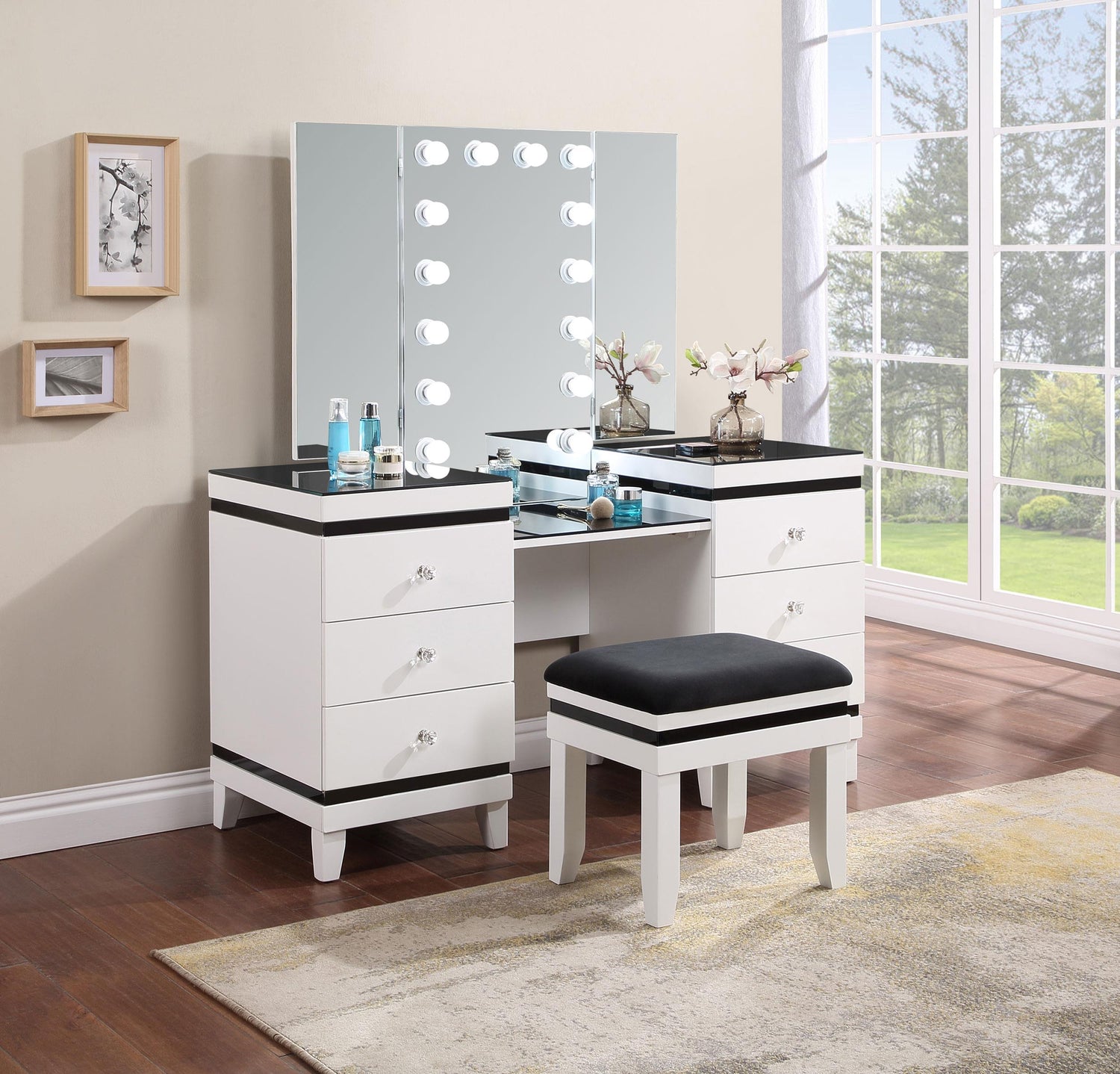 Coaster Talei 6-drawer Vanity Set with Lighting Black and White