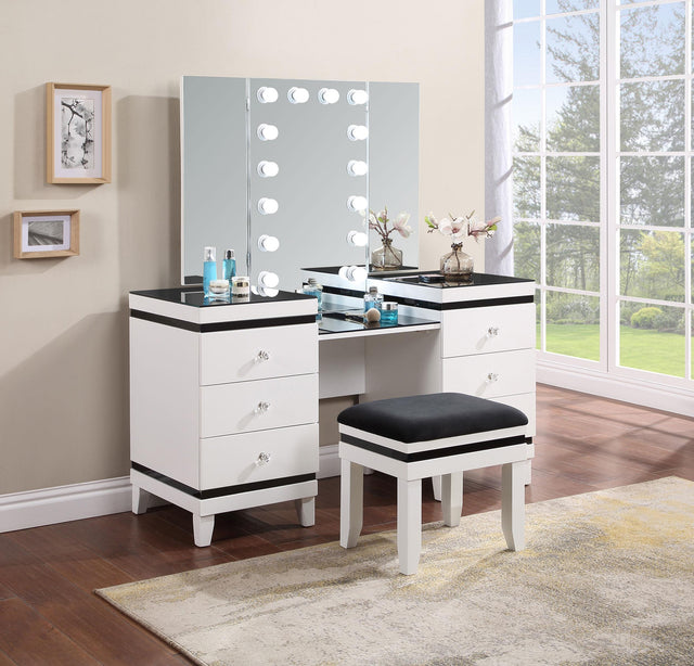 Coaster Talei 6-drawer Vanity Set with Lighting Black and White