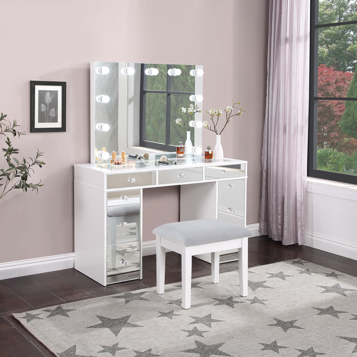 Coaster Regina Makeup Vanity Table Set with Lighting White