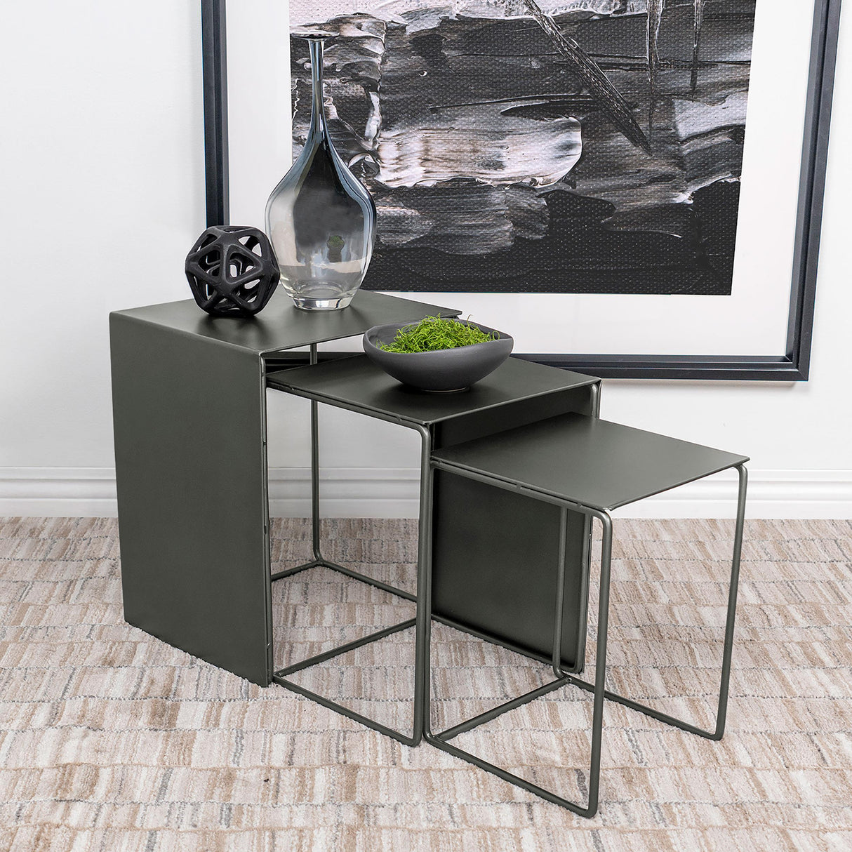 Coaster Imez 3-piece Rectangular Metal Nesting Table Set Grey