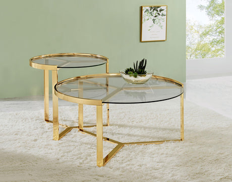 Coaster Delia 2-Piece Round Glass Top Nesting Coffee Table Gold