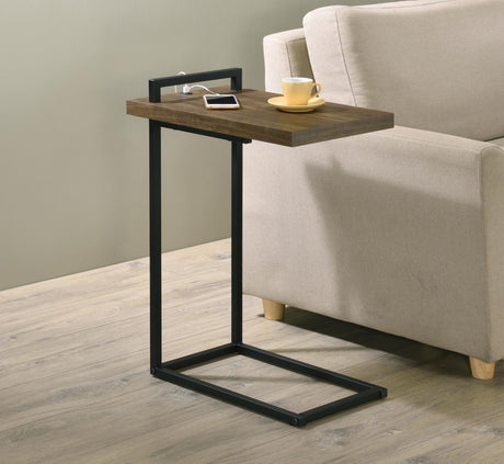 Coaster Maxwell C-shaped Side Table USB Charging Aged Walnut
