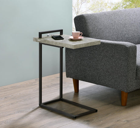Coaster Maxwell C-shaped Side Table USB Charging Grey Faux Marble