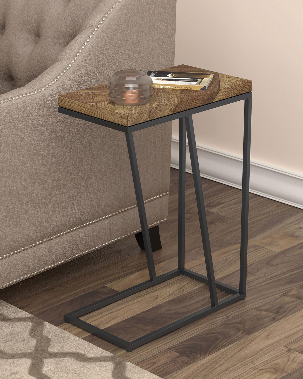 Coaster Sergio Engineered Wood C-Shaped Side Table Rustic Tobacco