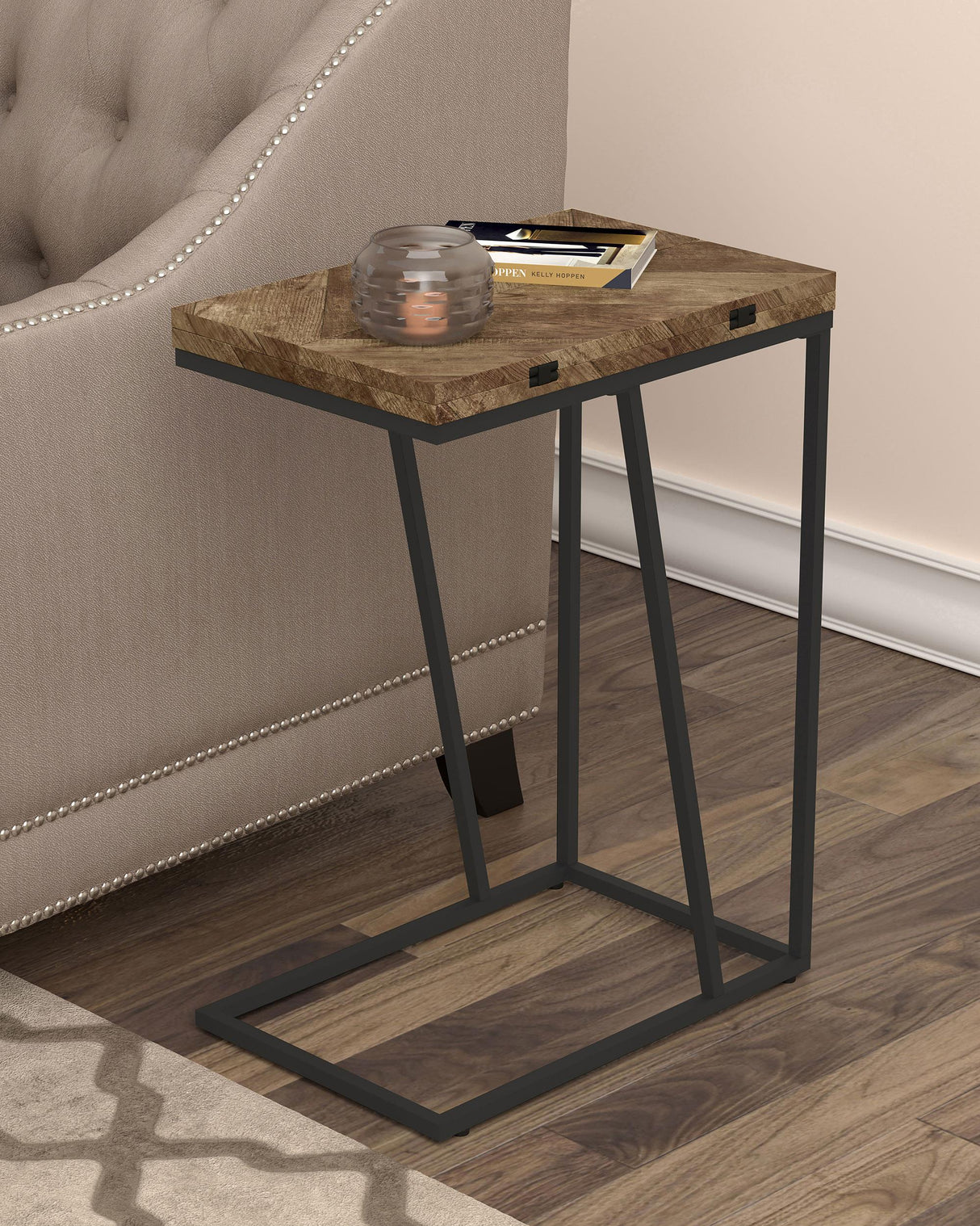 Coaster Carly Expandable Engineered Wood C-Shaped Side Table Tobacco