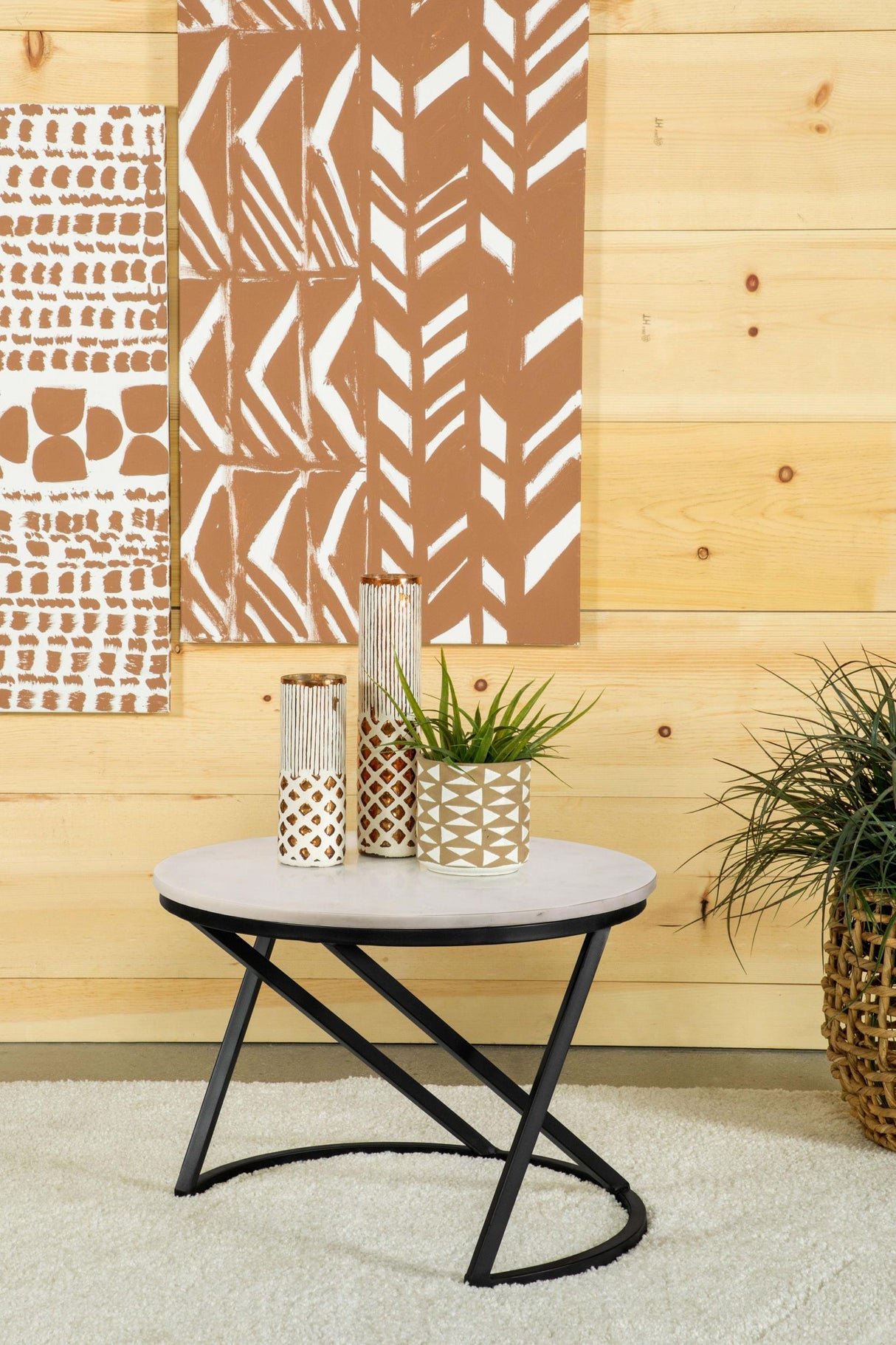 Coaster Miguel Round Marble Top Coffee Table White and Black