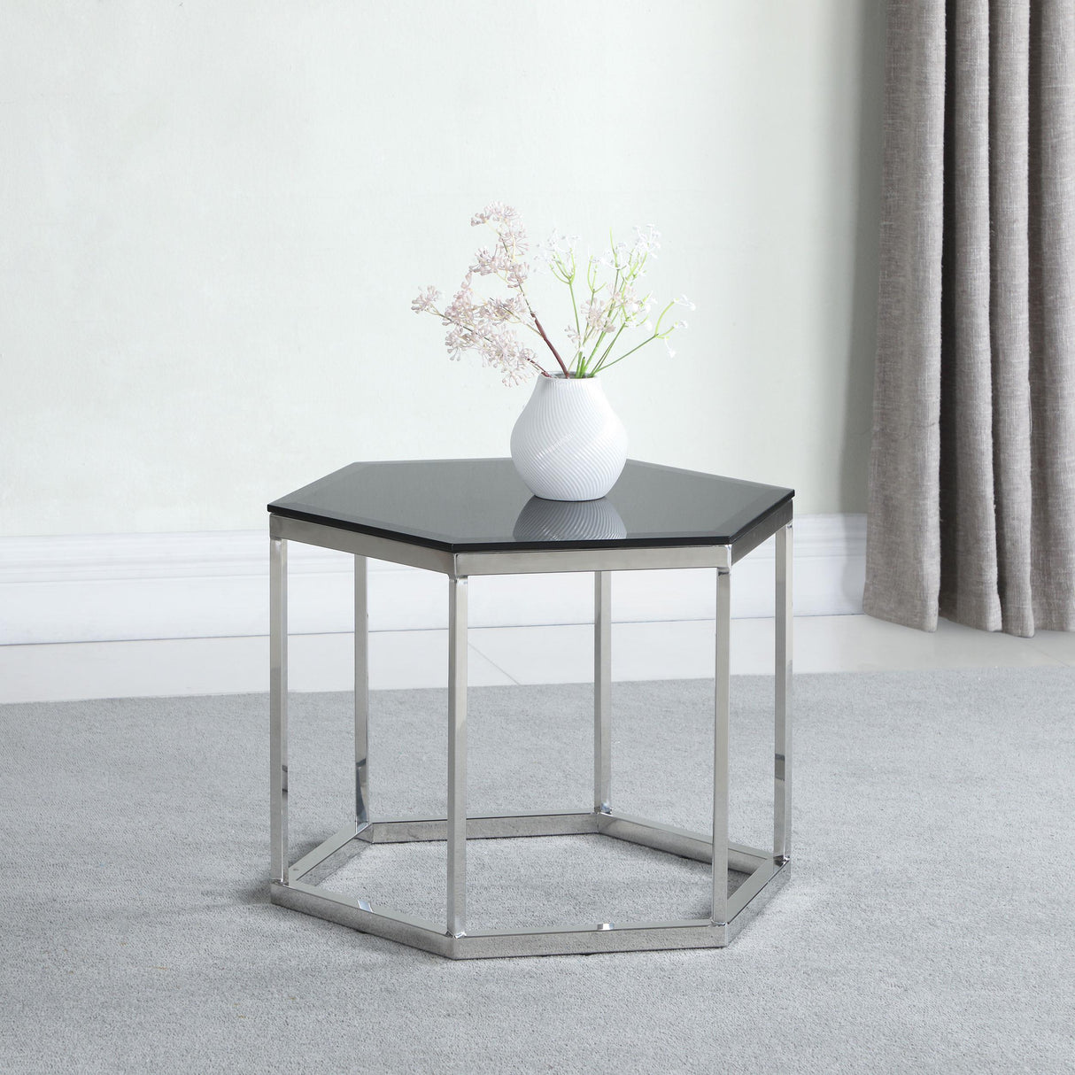 Coaster Hexagonal Smoked Glass Top Accent Side Table Chrome