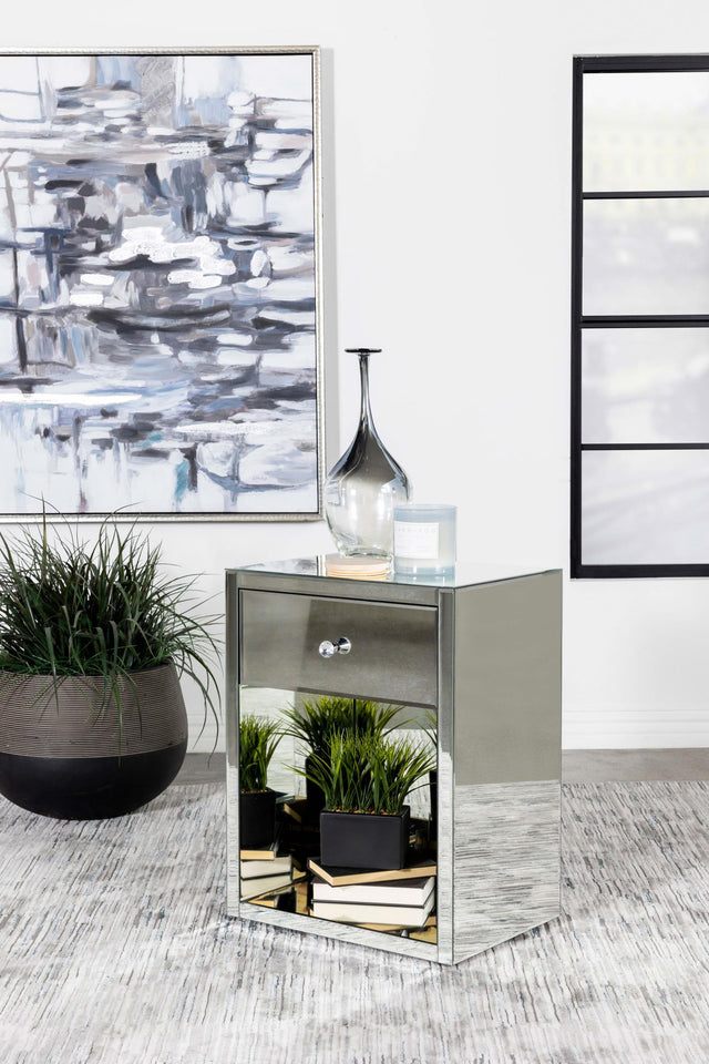 Coaster Coquette 1-drawer Mirrored Accent Side Table Silver