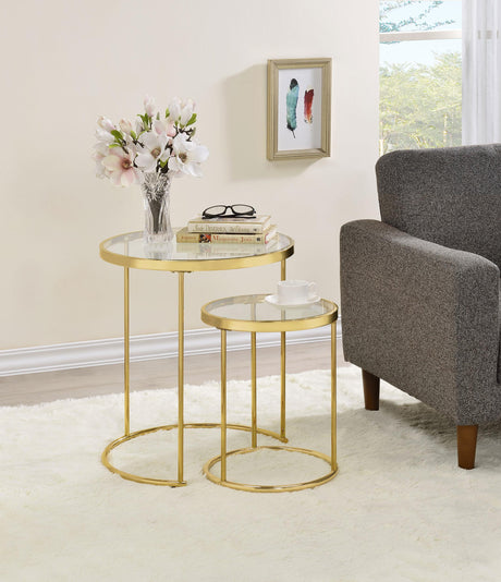 Coaster Maylin 2-piece Round Glass Top Nesting Table Set Gold