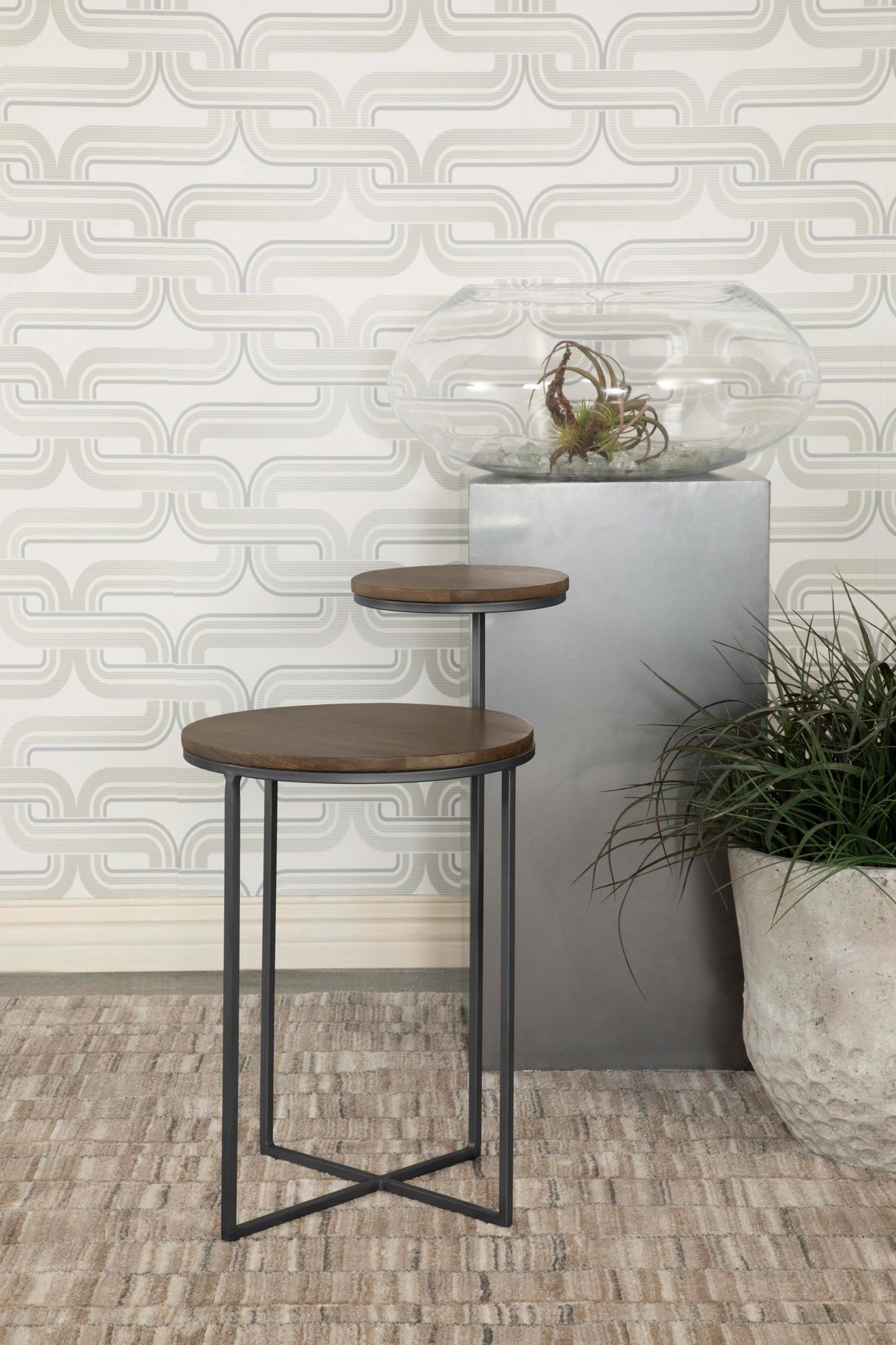 Coaster Yael Round Mango Wood Accent Side Table Natural and Gunmetal