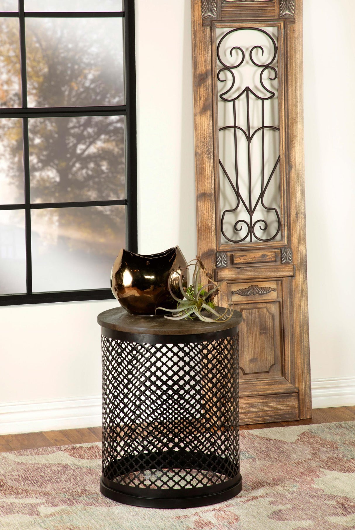 Coaster Aurora Round Drum Base Accent Side Table Natural and Black