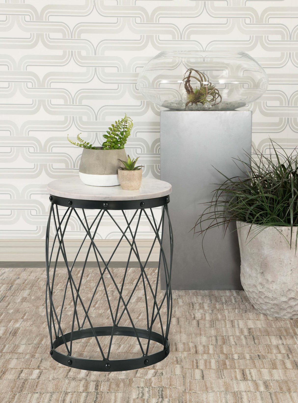 Coaster Tereza Round Accent Table with Marble Top White and Black