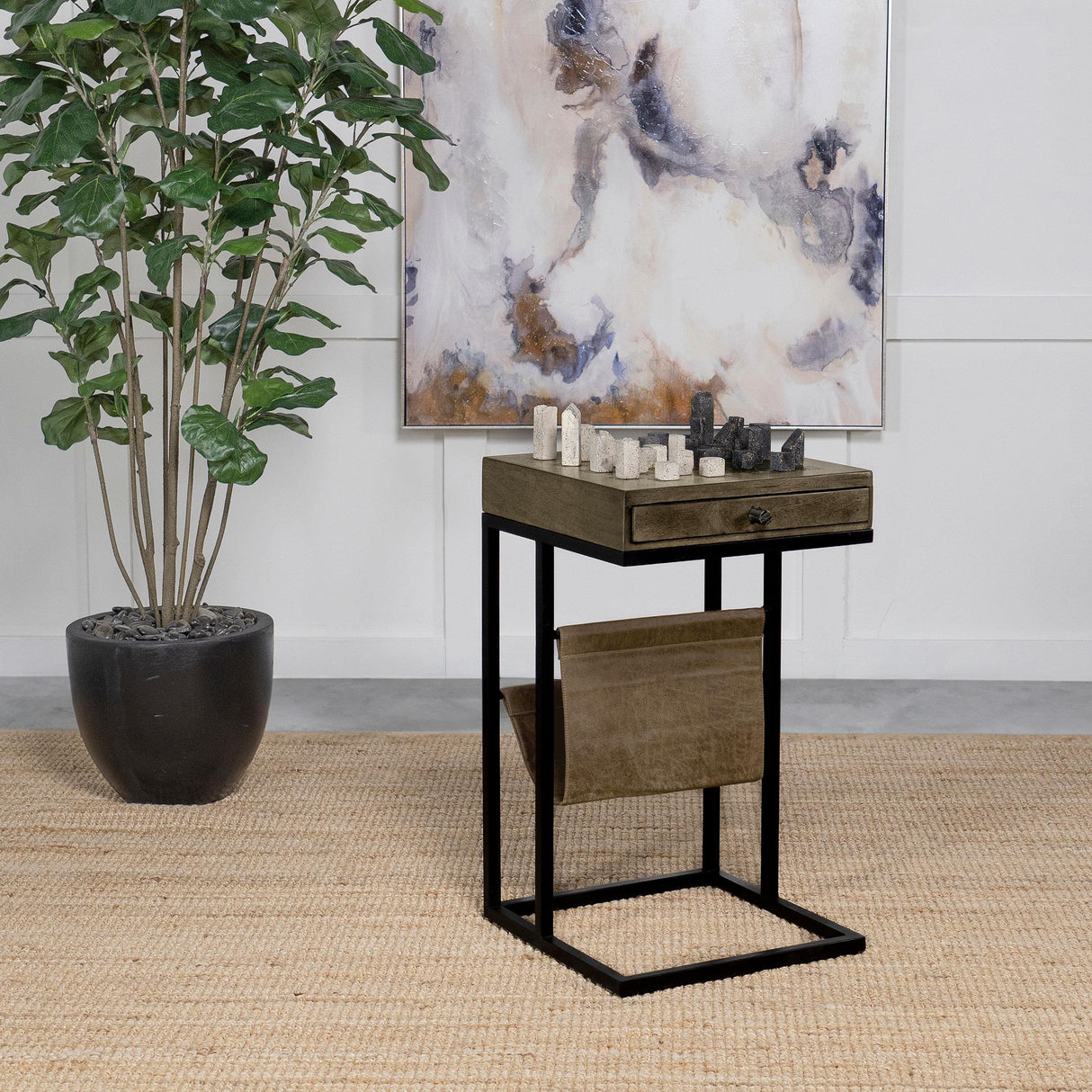 Coaster Chessie 1-drawer Side Table With Leatherette Sling Tobacco