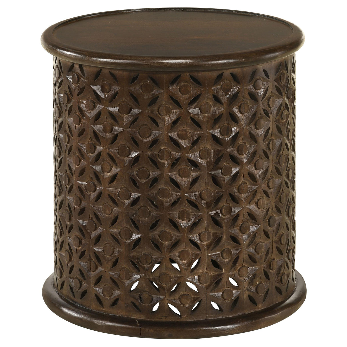 Coaster Krish 18-inch Round Mango Wood Side Table Dark Brown