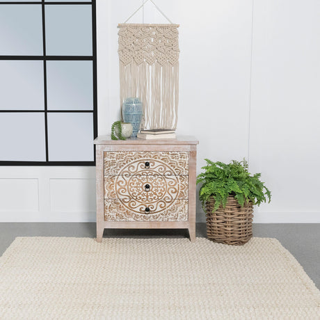 Coaster Mariska 3-drawer Wood Mandala Cabinet Distressed White