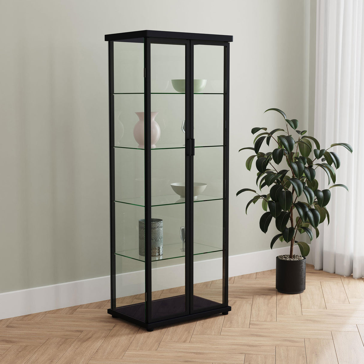 Coaster Aero 4-shelf Display Curio Cabinet with LED Lighting Black