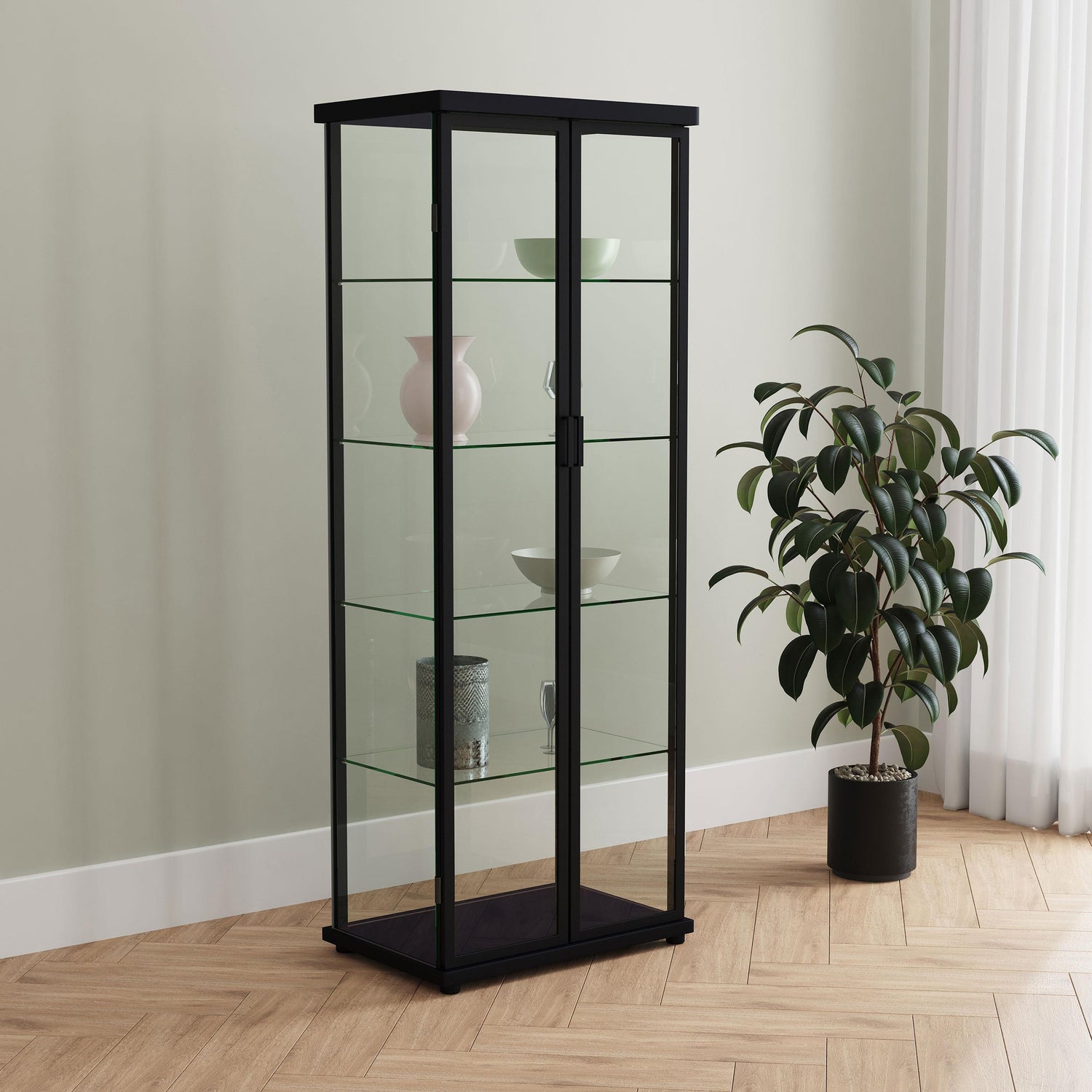 Coaster Aero 4-shelf Display Curio Cabinet with LED Lighting Black