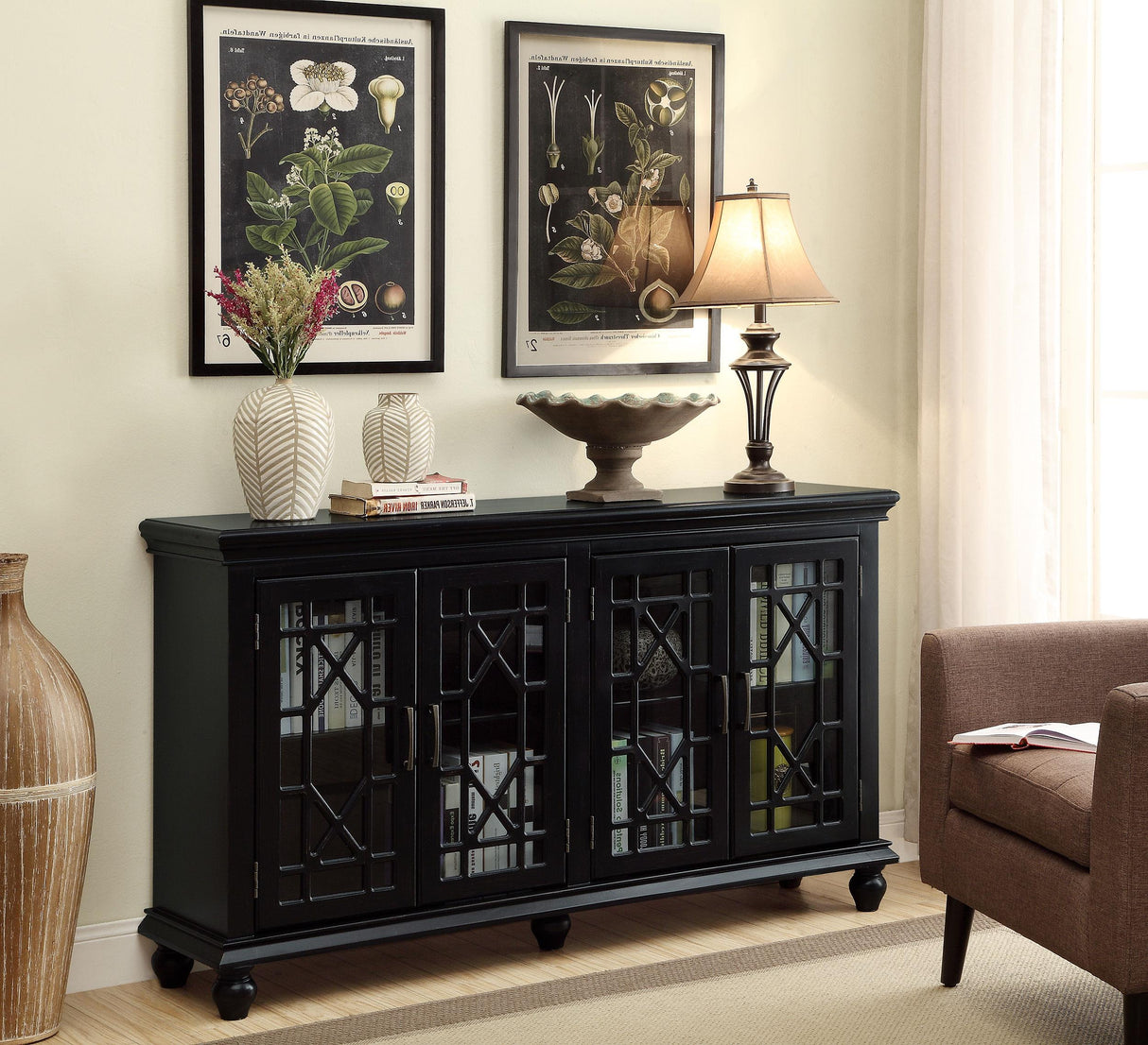 Coaster Kovu 4-door Wood Lattice Storage Accent Cabinet Black