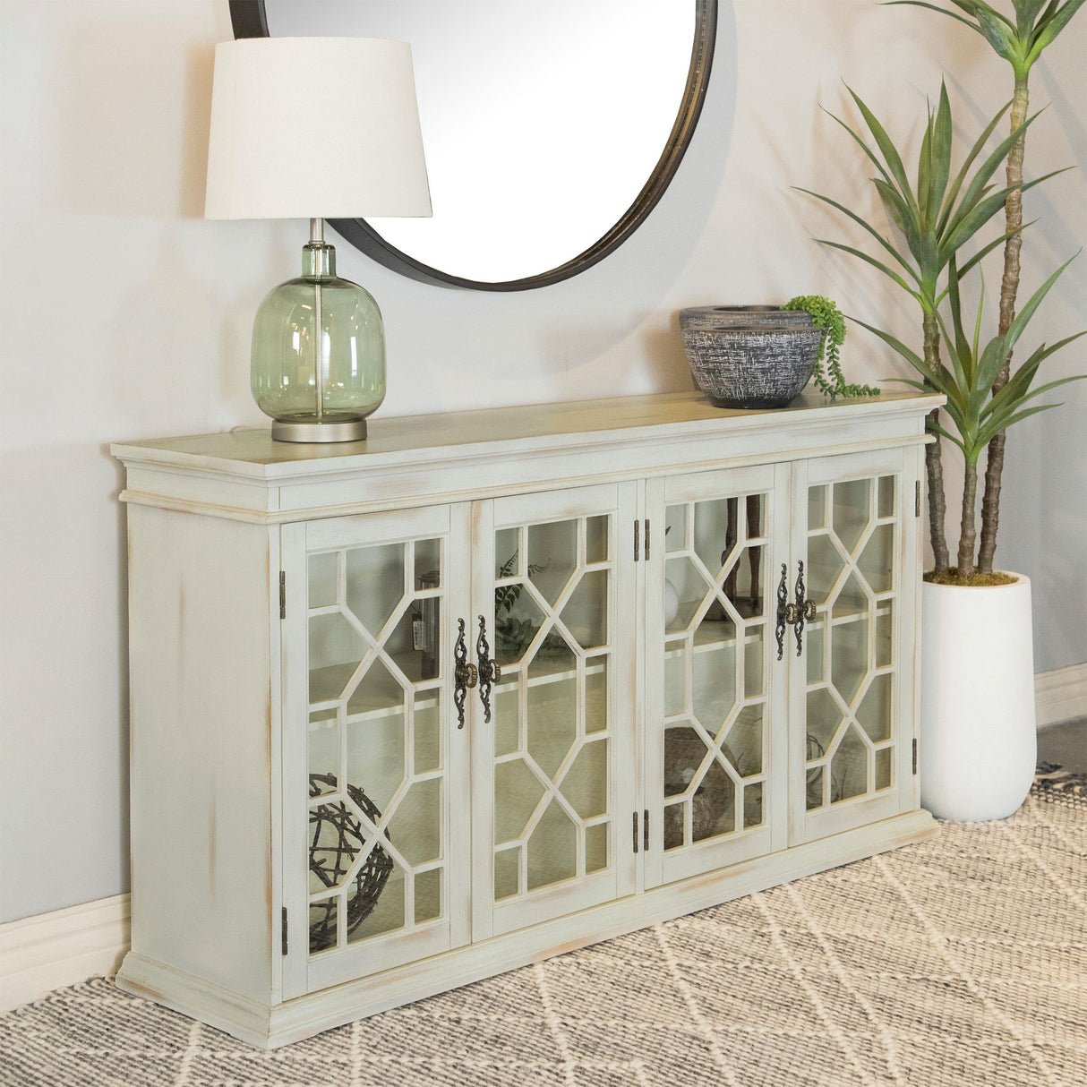 Coaster Kiara 4-door Wood Lattice Storage Accent Cabinet White