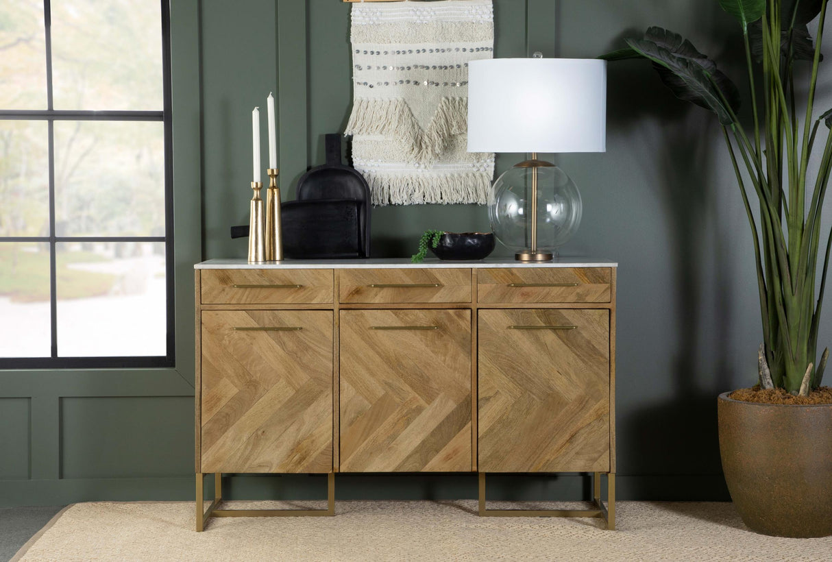 Coaster Keaton 3-door Marble Top Herringbone Accent Cabinet Natural