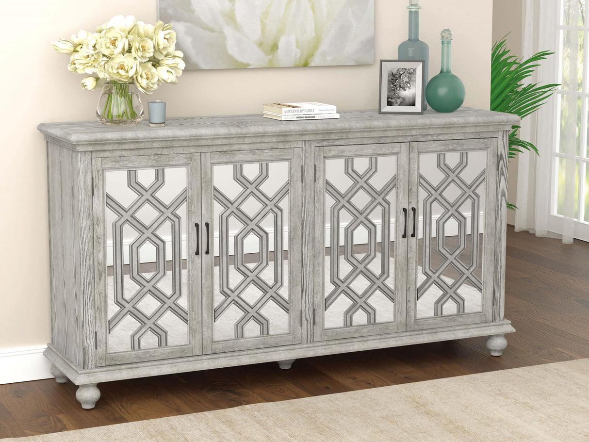 Coaster Melanie 4-door Wood Trellis Accent Cabinet Distressed White