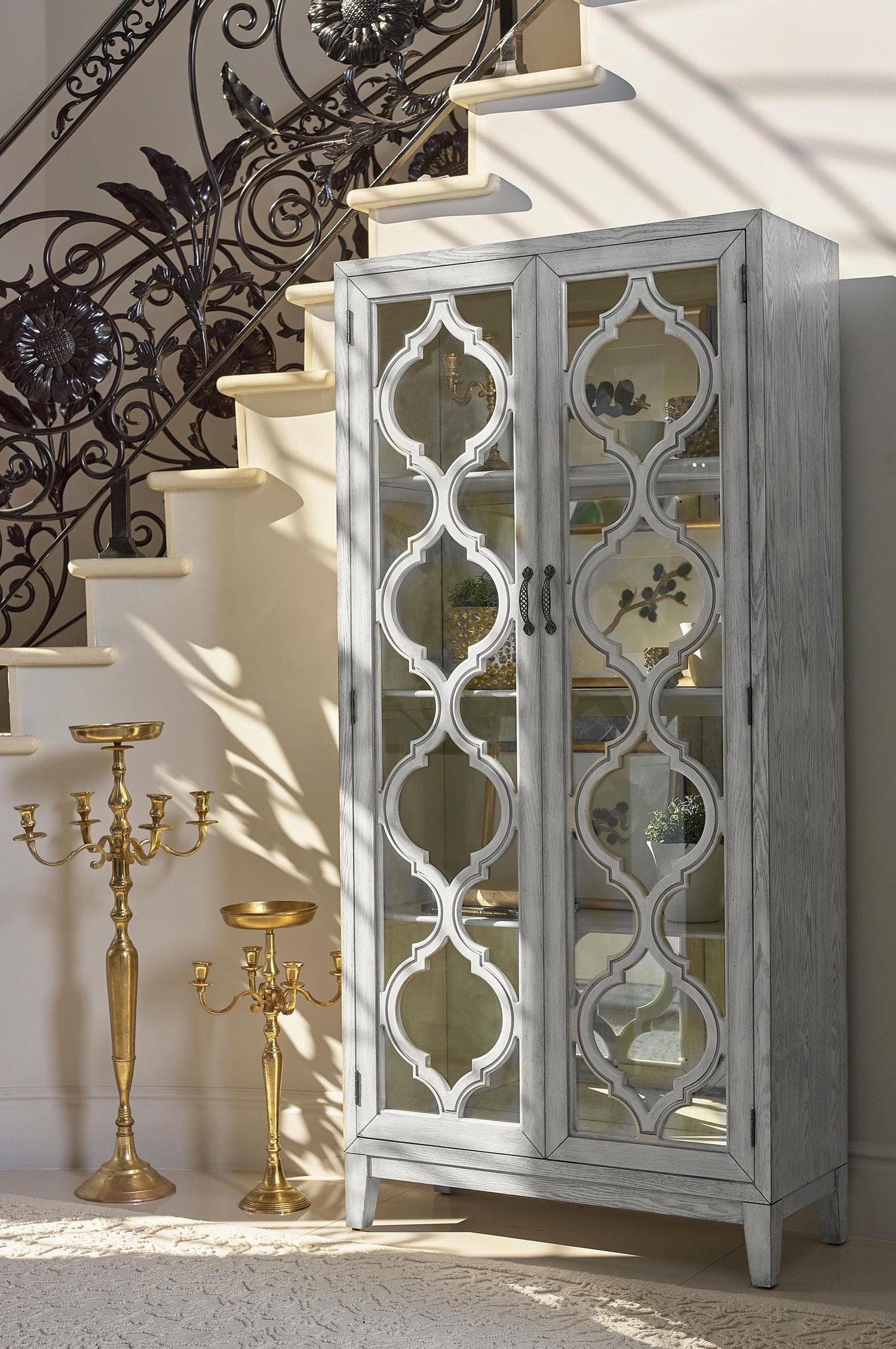 Coaster Mckellen 2-door Wood Trellis Tall Cabinet Distressed White