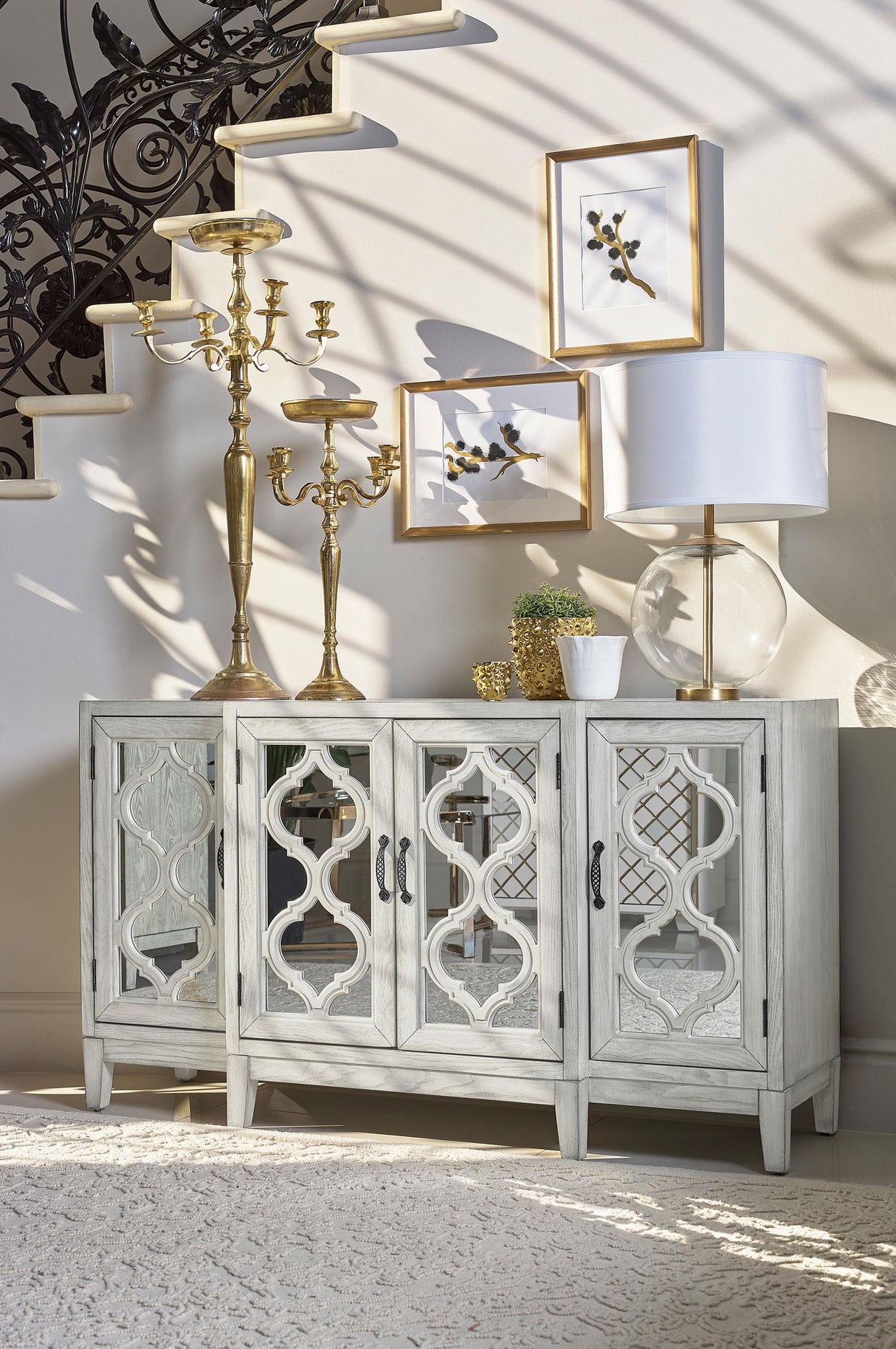 Coaster Mckellen 4-door Wood Trellis Accent Cabinet Distressed White